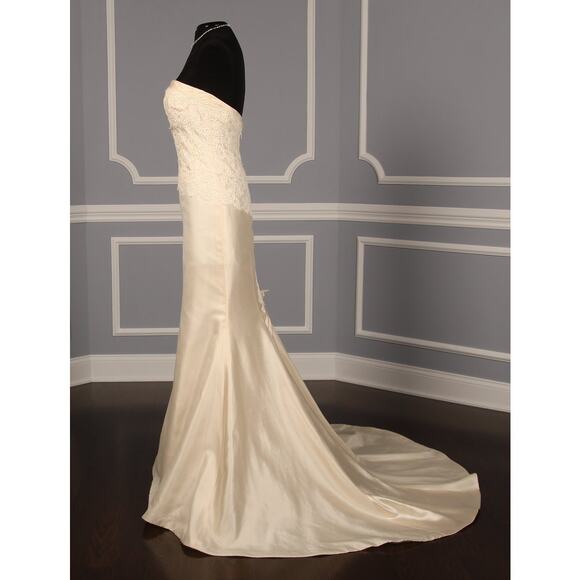 ANNE BARGE Bridal Wedding Dress Ivory Silk Lace Strapless Sheath Morelle Gown 10 - Picture 4 of 13